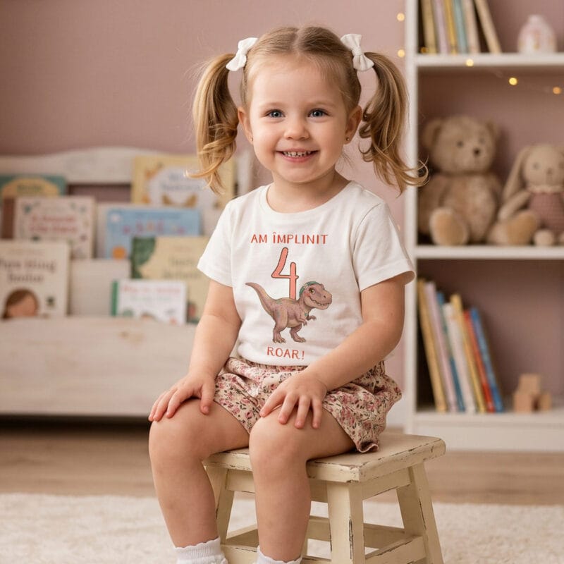 tricou aniversar personalizat cu vârstă — dinozaur, băieți și fete