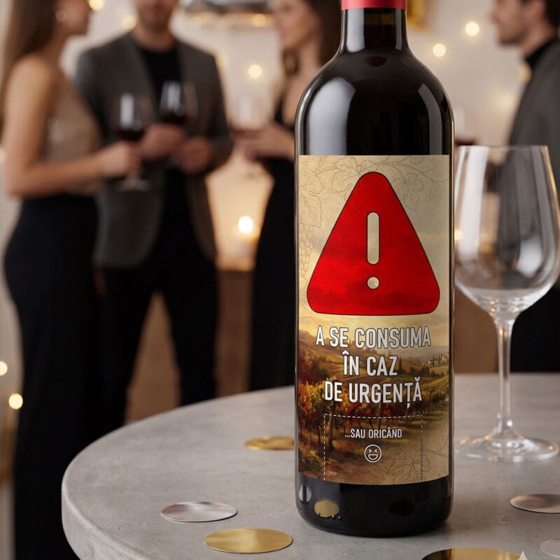 vin personalizat cu mesaj amuzant — În caz de urgență
