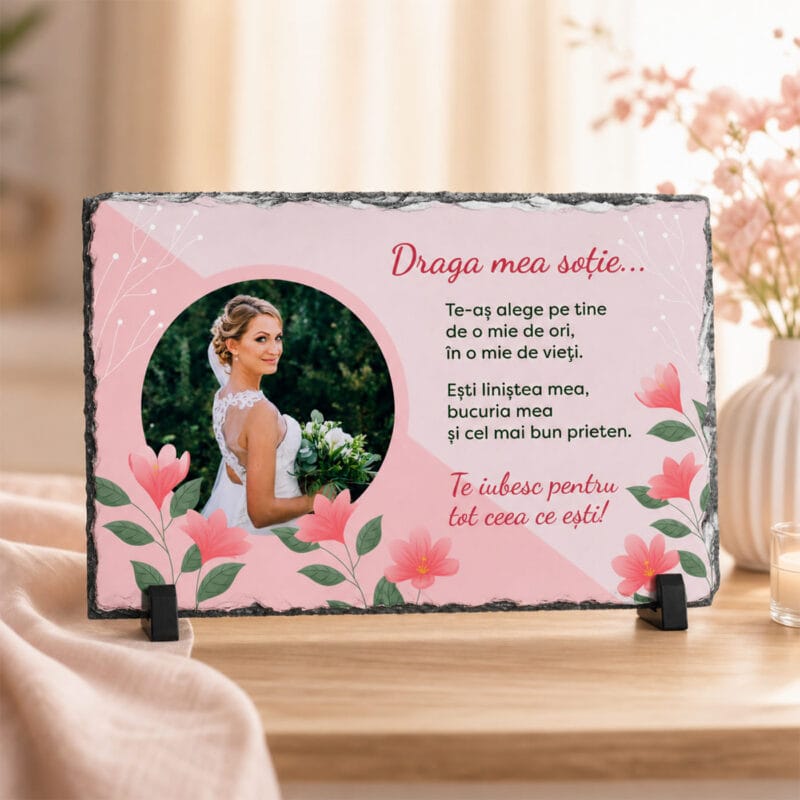 placă ardezie personalizată cu poză și mesaj — cadou pentru soție