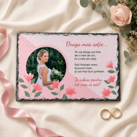 placă ardezie personalizată cu poză și mesaj — cadou pentru soție