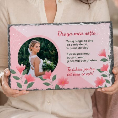 placă ardezie personalizată cu poză și mesaj — cadou pentru soție