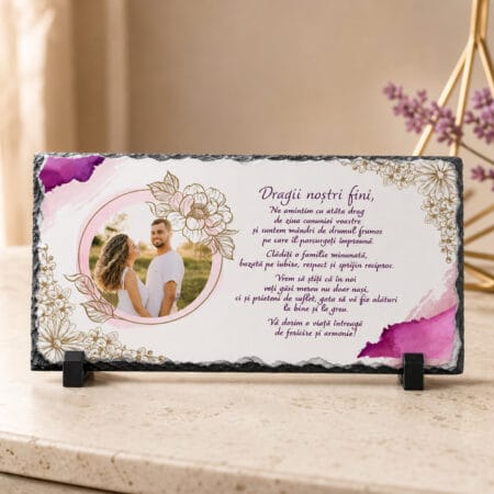 placă ardezie personalizată cu poză — aniversarea căsătoriei finilor