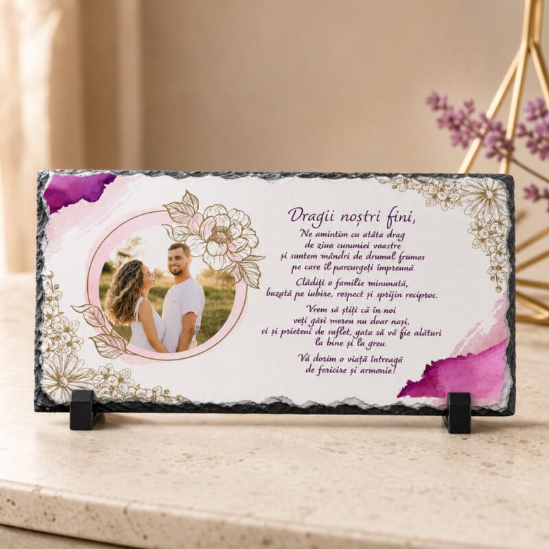 placă ardezie personalizată cu poză — aniversarea căsătoriei finilor