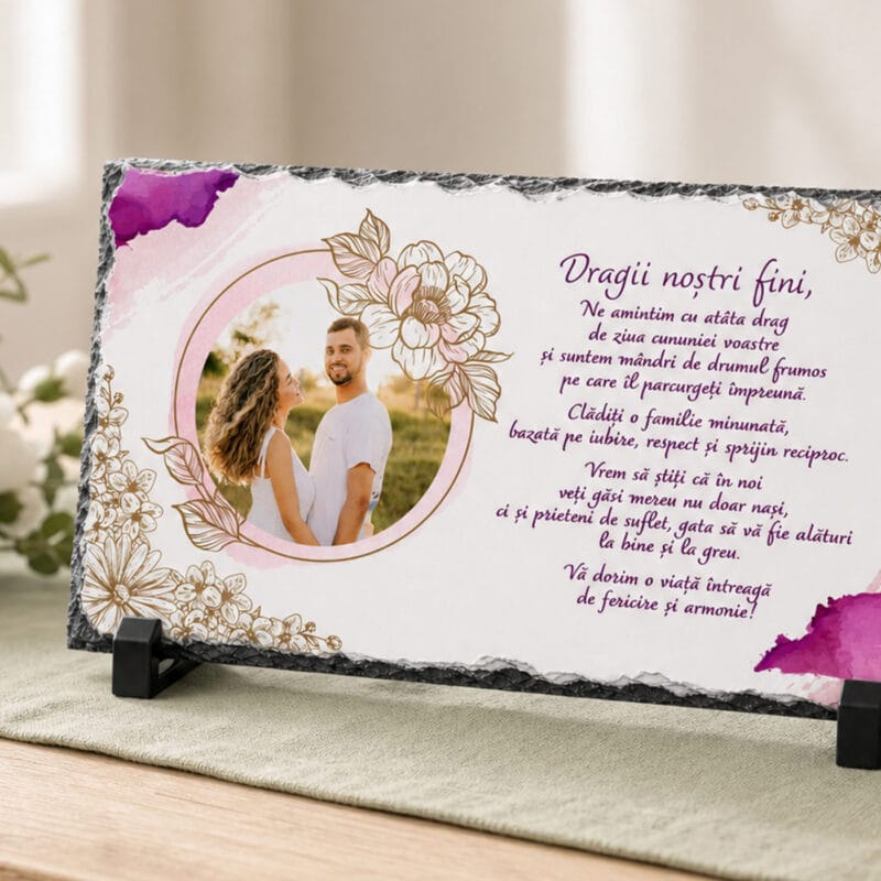 placă ardezie personalizată cu poză — aniversarea căsătoriei finilor