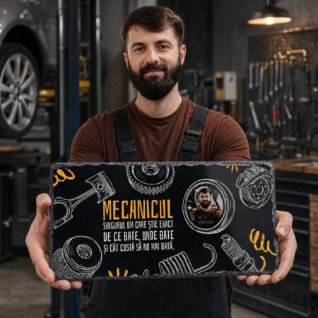ardezie panoramică personalizată cu poză și mesaj — pentru mecanic