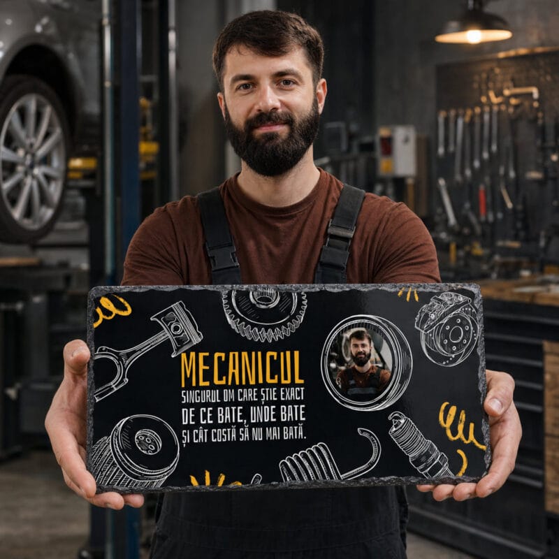 ardezie panoramică personalizată cu poză și mesaj — pentru mecanic