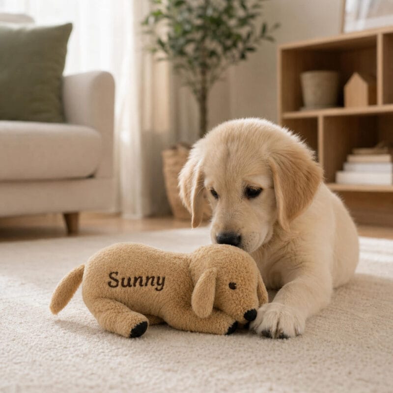 câine de pluș personalizat cu nume brodat — golden retriever