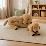 câine de pluș personalizat cu nume brodat — golden retriever
