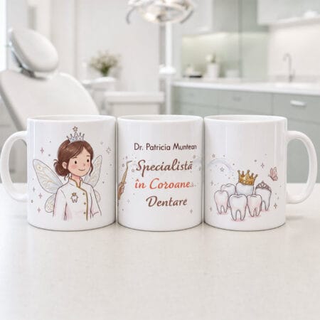 cană personalizată cu nume și mesaj — cadou pentru dentistă