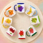 cană personalizată cu nume — fructe vesele pentru copii