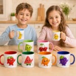 cană personalizată cu nume — fructe vesele pentru copii