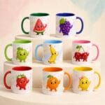 cană personalizată cu nume — fructe vesele pentru copii