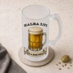 halbă de bere din sticlă mată personalizată cu nume — design vintage