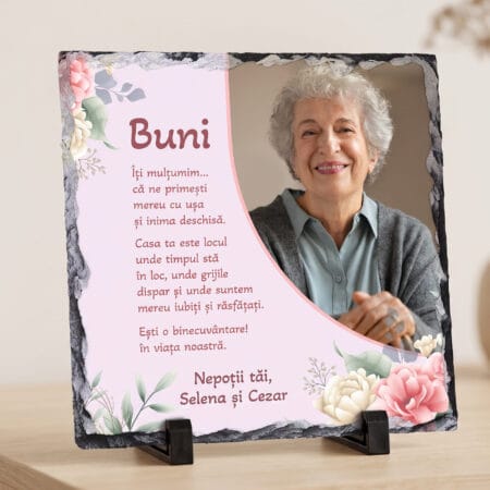 placă ardezie personalizată cu poză și mesaj — cadou bunica
