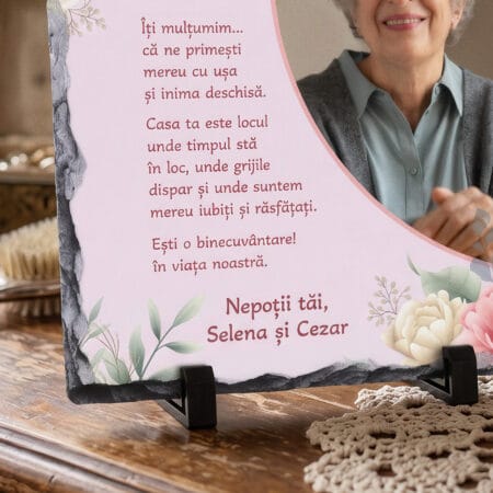 placă ardezie personalizată cu poză și mesaj — cadou bunica