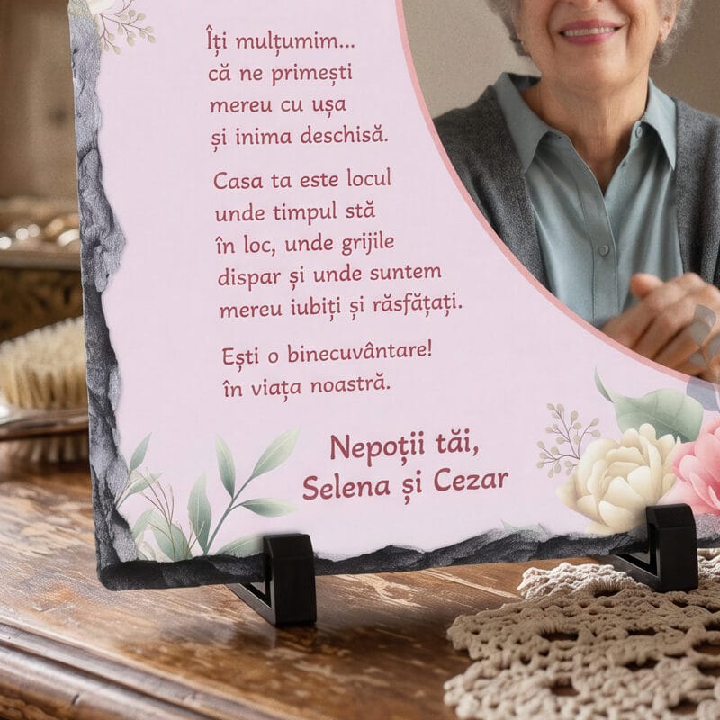 placă ardezie personalizată cu poză și mesaj — cadou bunica