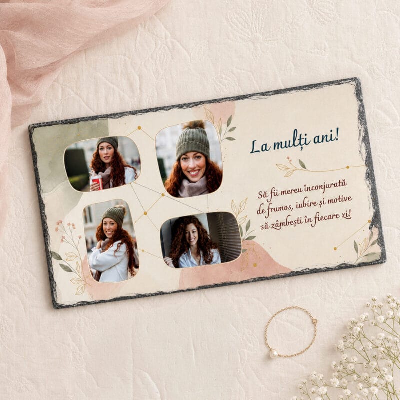 placă ardezie panoramică personalizată cu 4 poze — cadou pentru ea