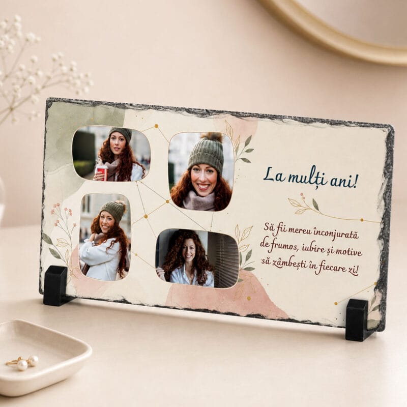 placă ardezie panoramică personalizată cu 4 poze — cadou pentru ea
