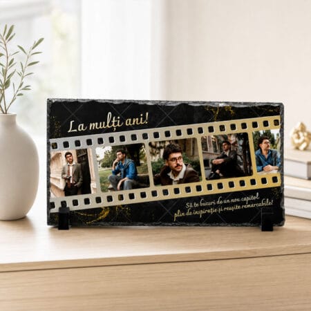 placă ardezie panoramică personalizată cu 5 poze — zi de naștere