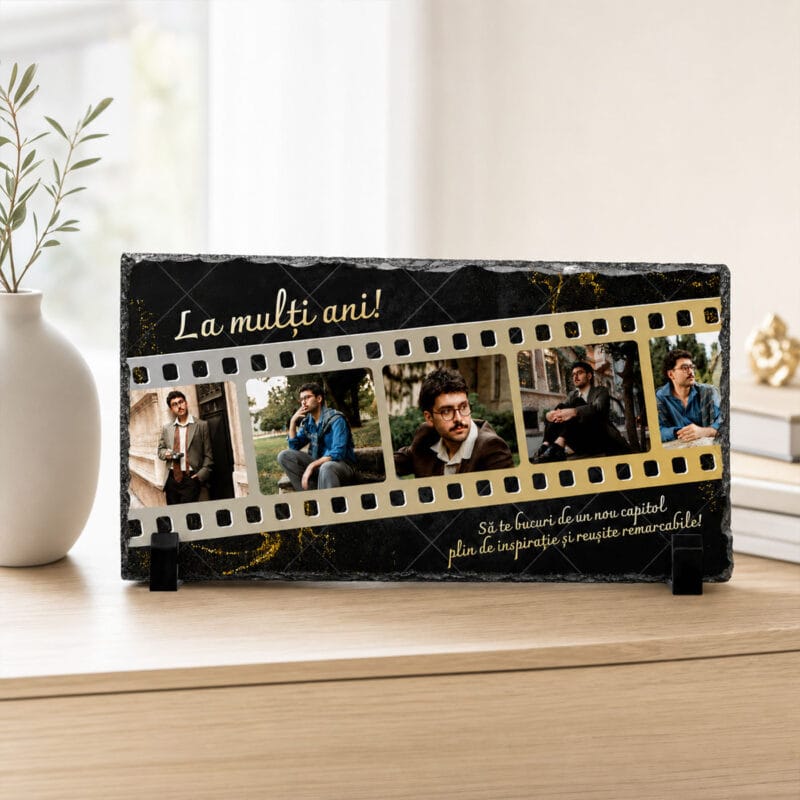 placă ardezie panoramică personalizată cu 5 poze — zi de naștere