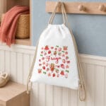 rucsac tip sac cu Șnur personalizat cu nume — căpșuni pentru fete rucsac tip sac cu Șnur personalizat cu nume — căpșuni pentru fete