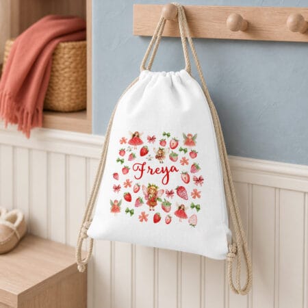 rucsac tip sac cu Șnur personalizat cu nume — căpșuni pentru fete