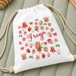 rucsac tip sac cu Șnur personalizat cu nume — căpșuni pentru fete rucsac tip sac cu Șnur personalizat cu nume — căpșuni pentru fete
