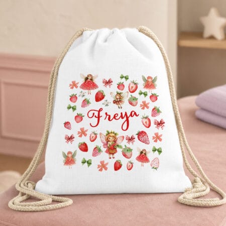 rucsac tip sac cu Șnur personalizat cu nume — căpșuni pentru fete