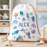 rucsac personalizat cu nume — animale marine ilustrate