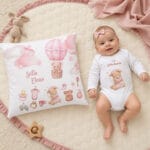 set cadou bebe personalizat cu nume — pernă și body