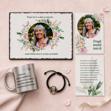 set cadou personalizat cu poză și mesaj pentru soacră — 4 piese