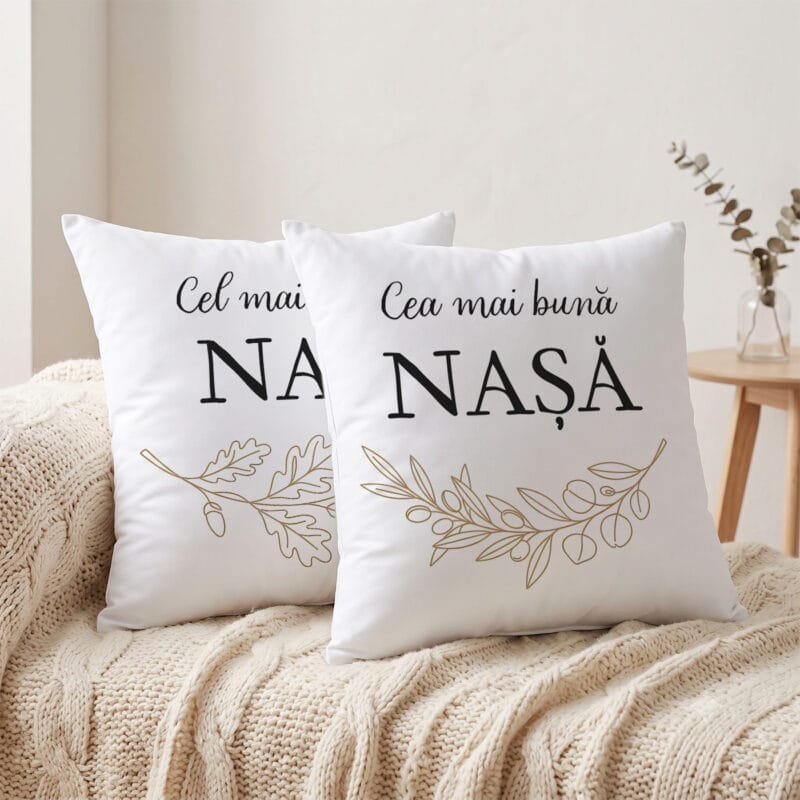 set 2 perne personalizate cadou nași cu mesaj de la fini — boho