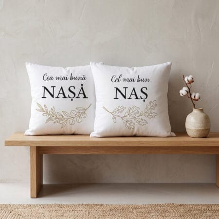 set 2 perne personalizate cadou nași cu mesaj de la fini — boho