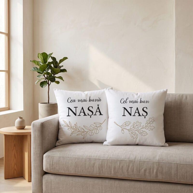 set 2 perne personalizate cadou nași cu mesaj de la fini — boho