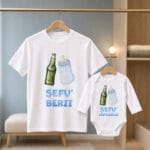 set tricou tată și body bebe personalizat cu mesaj — bere și lăptic