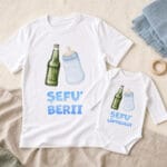 set tricou tată și body bebe personalizat cu mesaj — bere și lăptic