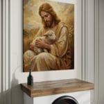 tablou canvas decorativ cu iisus și mielul — bunul păstor