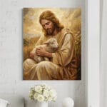 tablou canvas decorativ cu iisus și mielul — bunul păstor