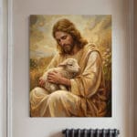 tablou canvas decorativ cu iisus și mielul — bunul păstor