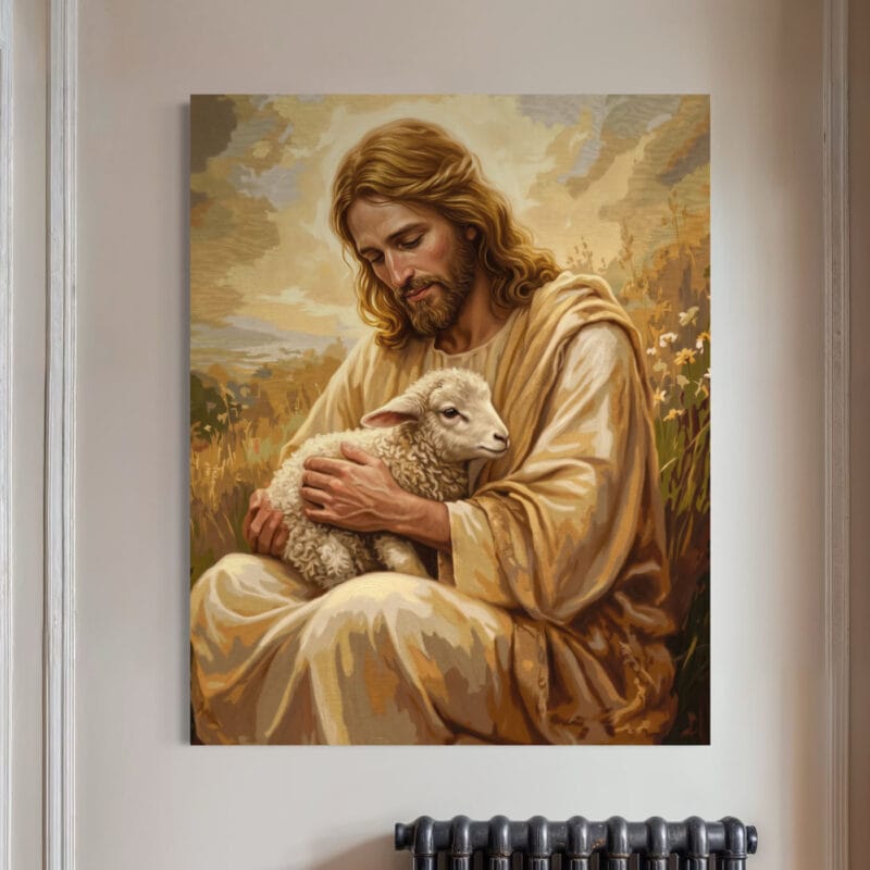 tablou canvas decorativ cu iisus și mielul — bunul păstor