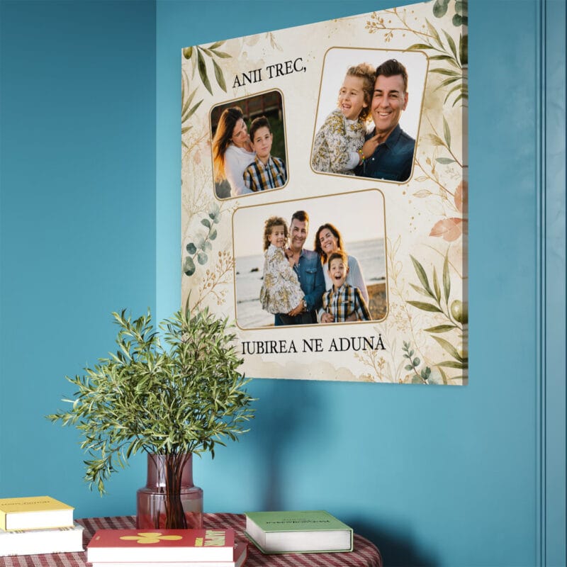 tablou canvas personalizat cu 3 poze — anii trec, iubirea ne adună