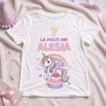 tricou aniversar personalizat cu nume și vârstă — unicorn