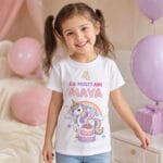 tricou aniversar personalizat cu nume și vârstă — unicorn