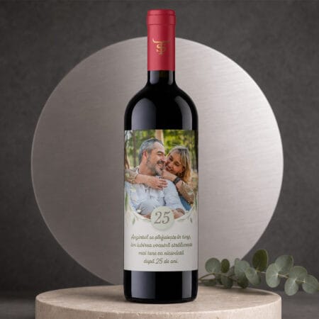 vin personalizat cu poză — aniversarea căsătoriei, design botanic