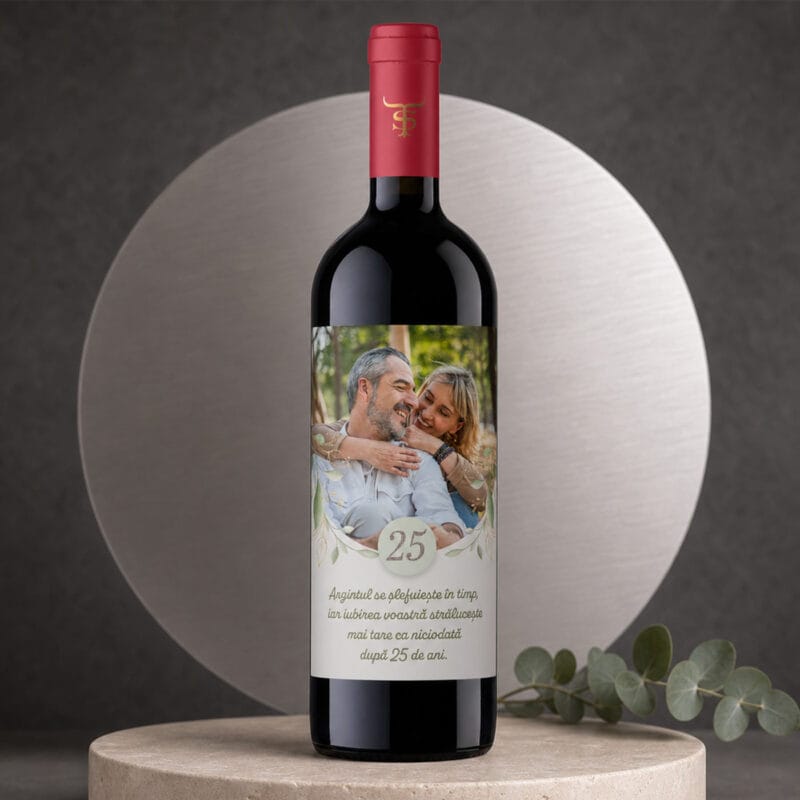 vin personalizat cu poză — aniversarea căsătoriei, design botanic