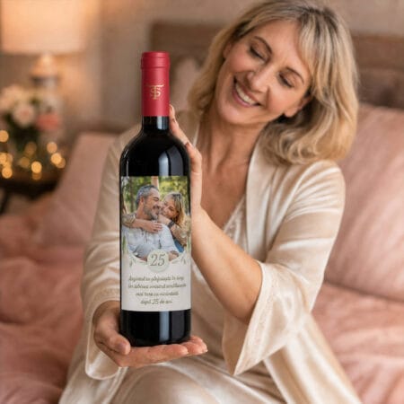 vin personalizat cu poză — aniversarea căsătoriei, design botanic