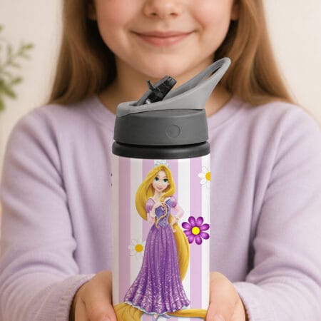 bidon de aluminiu personalizat cu nume — rapunzel pentru fete