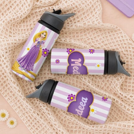 bidon de aluminiu personalizat cu nume — rapunzel pentru fete