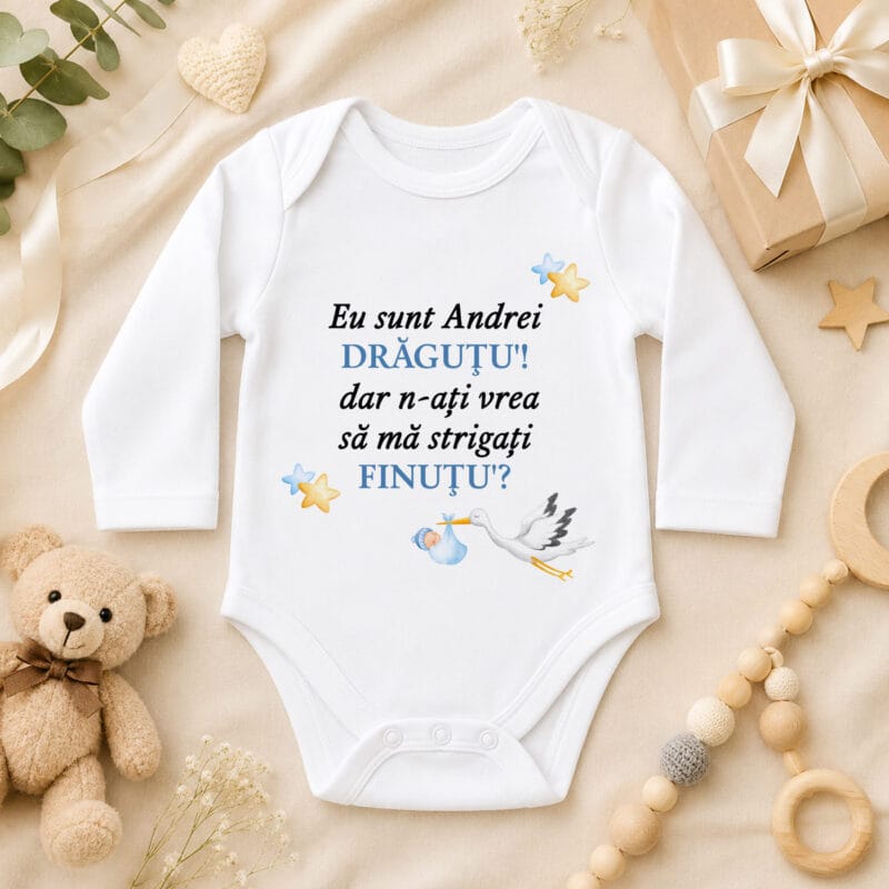 body bebe personalizat cu nume și mesaj — cerere nași de botez