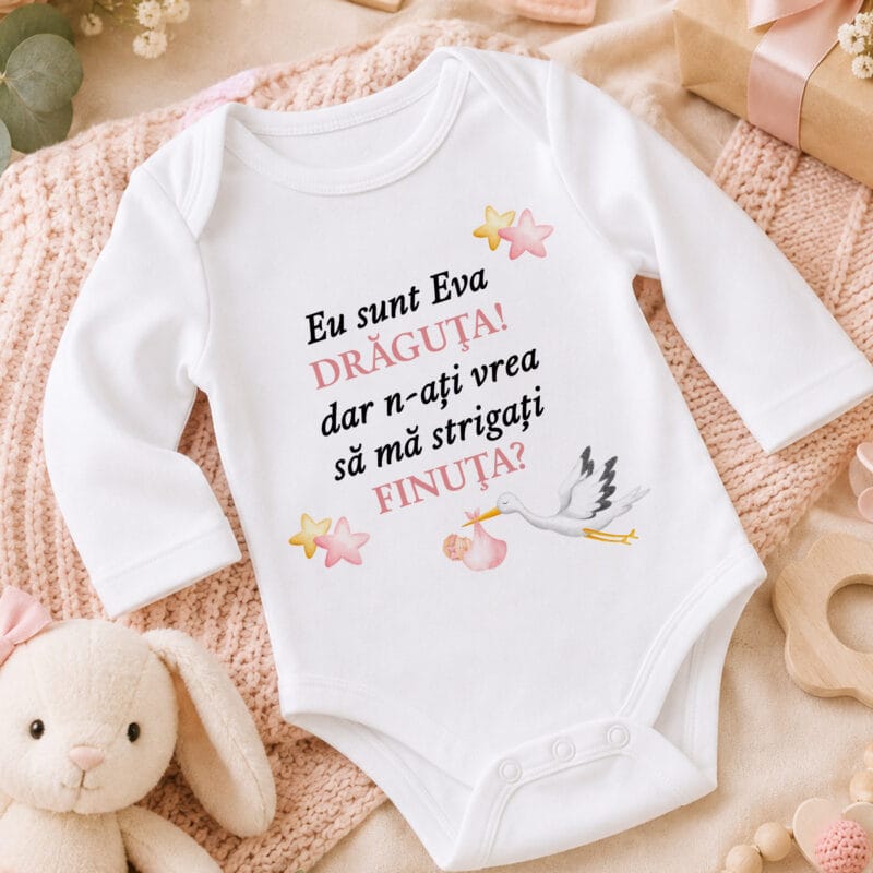 body bebe personalizat cu nume și mesaj — cerere nași de botez